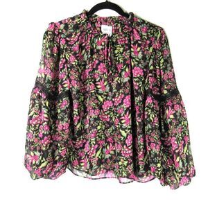 MISA Los Angeles Women’s Alicia Pink Floral Flare-Sleeve Floral Blouse  Sz S